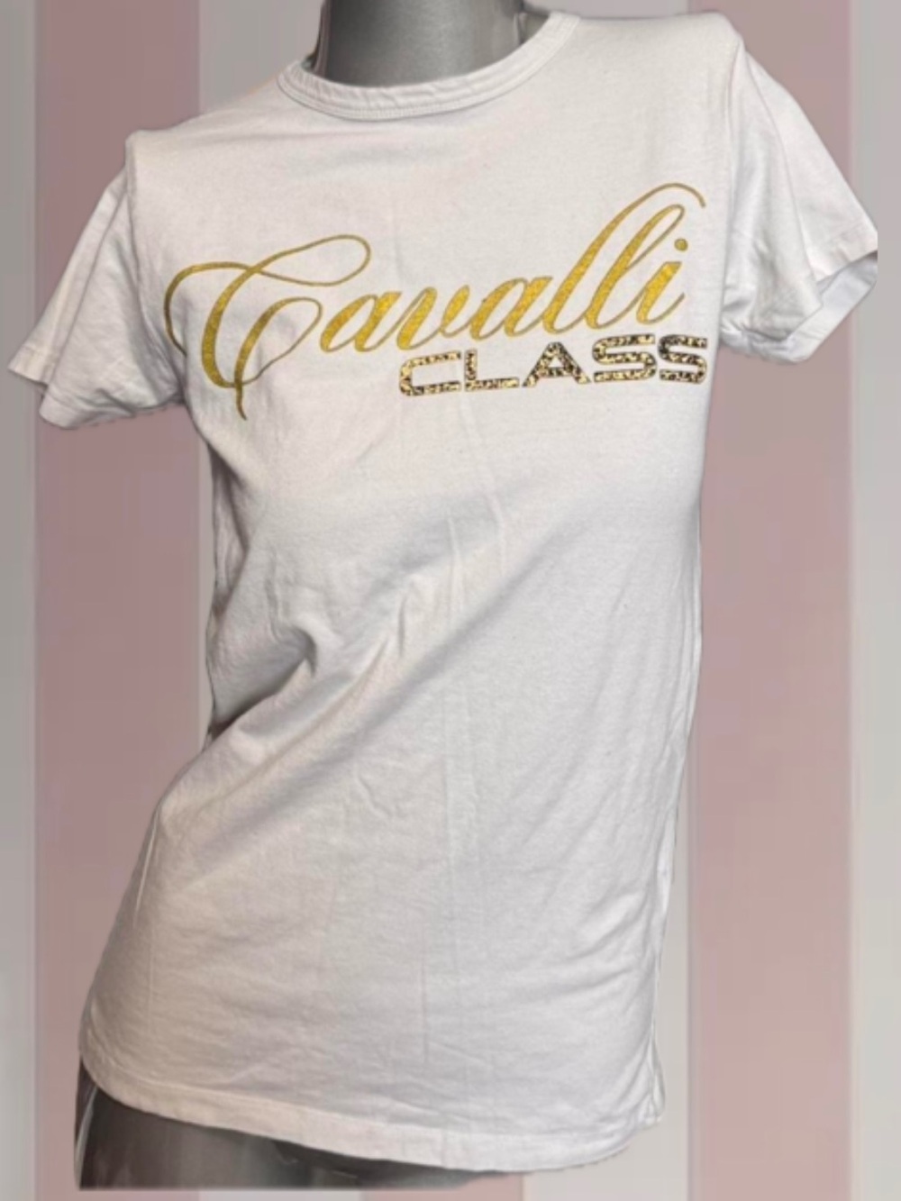 Roberto Cavalli White Cavalli Class t-shirt with gold glitter logo